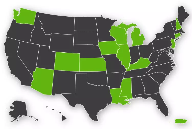 US map showing the states where DraftKings Retail Sportsbook is live