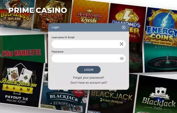 Prime Casino Sign Up Screen
